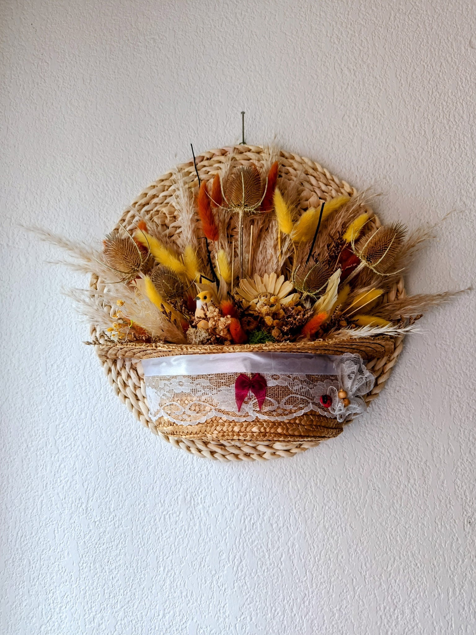 Tableau chapeau de paille fleuri automne — vue détaillée