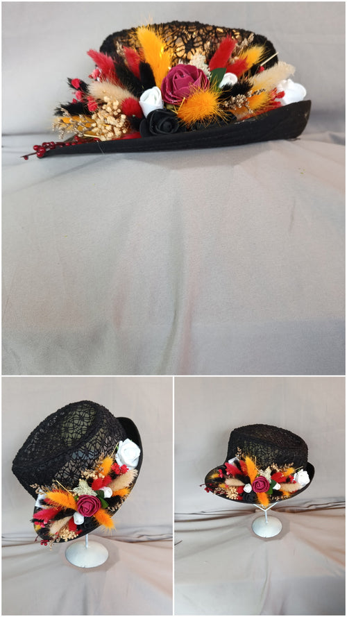 Chapeau fleuri bohème — Composition en fleurs séchées